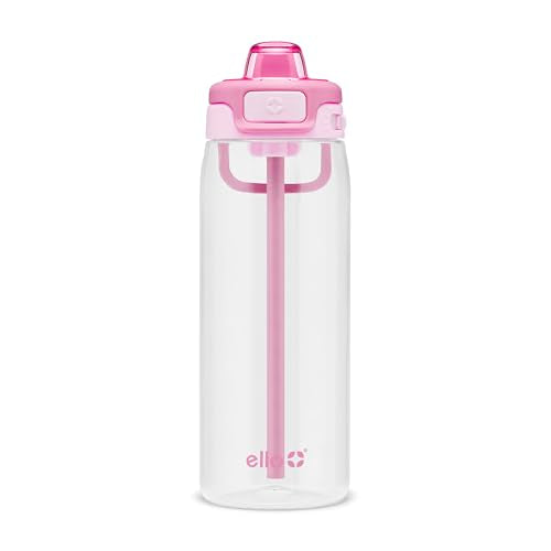 Ello Pop & Fill 22oz Tritan Plastic Water Bottle with Quick Fill Technology | Clear Water Bottle for School, College, Travel | Leakproof Locking Lid, Straw and Chug, Reusable, BPA-Free | Petal - color: Petal