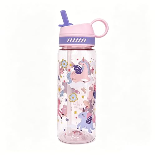 18oz Large Capacity Kids Water Bottle, Sturdy and Drop-resistant | Leak Proof, BPA Free, with Straw & Handle for School Travel, Dishwasher Safe - color: Unicorn