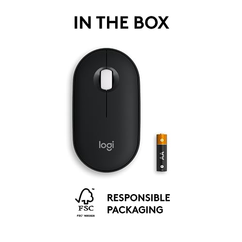 Logitech M350s Pebble 2 Bluetooth Wireless Mouse - Black | Slim, portable, lightweight, customizable button, quiet clicks, easy-switch for Windows, macOS, iPadOS, Android, Chrome OS - color: Black