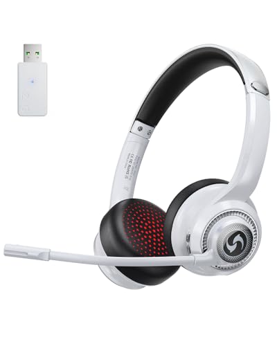Wireless Headset with Microphone for Work, Headsets with ENC Mic and Mute Button for Office/Video Calls/Business/WFH/Home, 50H Playtime UC Compatible Headphones for Laptop and Cell Phone-White - color: White