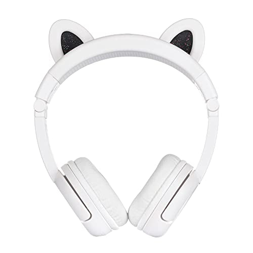 BuddyPhones PlayEars Plus | Polar Bear Ear Foldable Bluetooth Kids Headphones + Microphone, Works Wired or Wireless - SafeAudio Volume-Limiting for iPhone/iPad/Tablet/PC and More