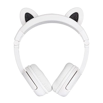 BuddyPhones PlayEars Plus | Polar Bear Ear Foldable Bluetooth Kids Headphones + Microphone, Works Wired or Wireless - SafeAudio Volume-Limiting for iPhone/iPad/Tablet/PC and More