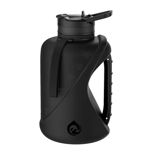 Half Gallon Water Bottle with 2-In-1 Straw Lid，Dishwasher Safe，Easy Clean，BPA-Free Plastic Water Bottle，Durable Solid No-Slip Handle for Gym，Work and Outdoor Sport - color: Black, size: 74 Ounces