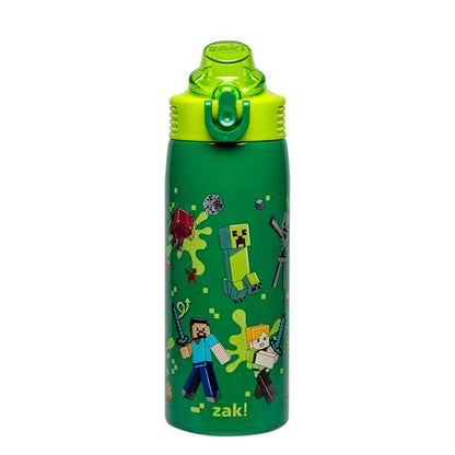 Zak Designs Minecraft Steve Sage 19oz Leak-Proof Straw Kids Water Bottle | BPA Free, Insulated Stainless Steel, Cupholder Friendly, Dishwasher Safe, Lid Lock, Handle, For School, Home, Travel - color: Minecraft (Steve, Alex, Mobs)