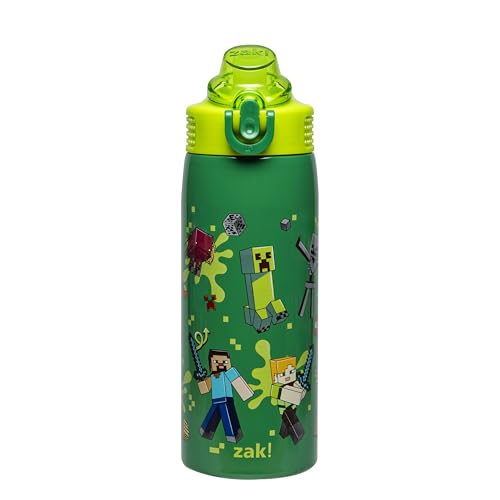 Zak Designs Minecraft Steve Sage 19oz Leak-Proof Straw Kids Water Bottle | BPA Free, Insulated Stainless Steel, Cupholder Friendly, Dishwasher Safe, Lid Lock, Handle, For School, Home, Travel - color: Minecraft (Steve, Alex, Mobs)