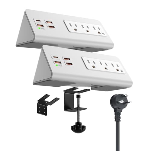 Power charge station edge clamp mount with USB-C portsTabletop Surge Protector Desk Clamp Power Sockets with 3 AC Outlets and 4 Fast Charging USB Ports for Home Office Hotel and Dormitory (White-2pcs) - color: White-2pcs