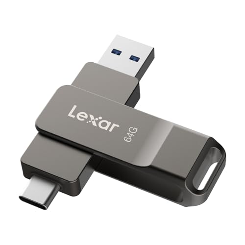 Lexar D40E 64GB Dual USB 3.2 Gen 1 Type-C Jump Drive, USB-C Flash Metal Housing Swivel Design Thumb Drive(Titanium Grey) - color: Titanium Grey, size: 64GB