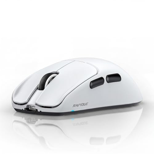 RAPIQUE Ultra-Light Wireless Mouse – 53 g Featherweight, Silent Click, Dual Mode Bluetooth 5.1 & 2.4 GHz, Side Buttons, USB‑C Recharge, 3-Speed DPI, for Desktop/Laptops/Computer/Mac/PC(White) - color: White