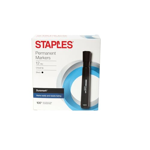 STAPLES DuraMark Permanent Marker, Chisel Point, Black, Bold Ink, Quick Dry, 36/Carton for Office/Industrial - color: Black, size: 1 Count (Pack of 36), style: Chisel