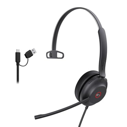 Yealink USB Wired Mono Headset,UH37 Computer Headset with Noise Cancelling Microphone,USB-A/C Call Center Headset for Teams,Zoom,Computer PC Laptop - color: Black,Mono, style: Teams Certified