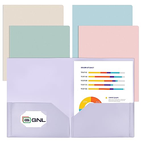 GNL Plastic Folders with Pockets, Pack of 5, Muted Pastel Colors, Heavy Duty 2 Pocket File Folders Letter Size, Pocket Folders for School, Home, and Office - color: Pastel Colors, style: 5-Pack