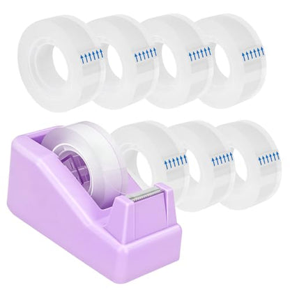 OWLKELA Lightweight Desktop Tape Dispenser, Non-Skid Base Tape with Dispenser, Ideal for Office, Home and School, 1 Pack Tape Holder with 8Pcs Transparent Tape, 0.71 Inch x 1000 Inches, Purple - color: Purple, size: 1 Pcs
