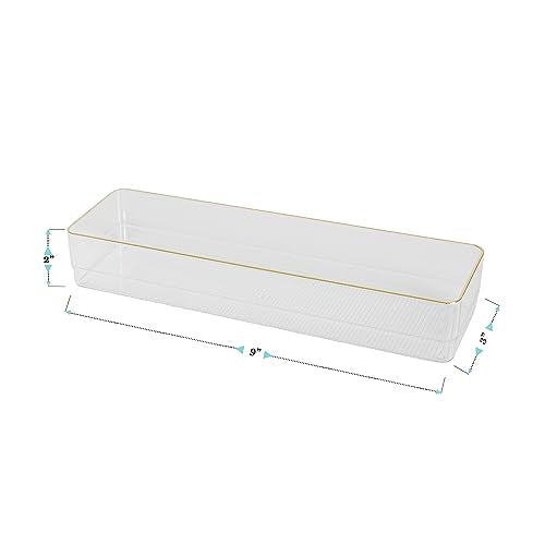 Martha Stewart Kerry Plastic Stackable Office Desk Drawer Organizers, 9" x 3", 8 Pack, with Gold Trim - size: 9" x 3"