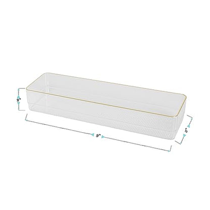 Martha Stewart Kerry Plastic Stackable Office Desk Drawer Organizers, 9" x 3", 8 Pack, with Gold Trim - size: 9" x 3"