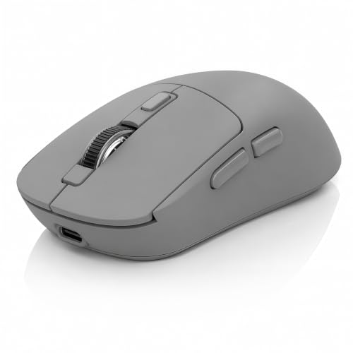 Gizdot-M1 Bluetooth Wireless Mouse for MacBook/Laptop/Mac | 4-Mode Connections Multi-Device, 3-level DPI, Mouse Jiggler, Silent Click, Ergonomic, Side Buttons, Type-C Rechargeable - color: Gray