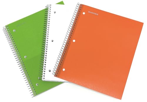 Mintra Office Durable Spiral Notebooks, 3 Subject (Green, White, Orange, College Ruled 3pk) - color: Green, White, Orange, size: College Ruled 3pk