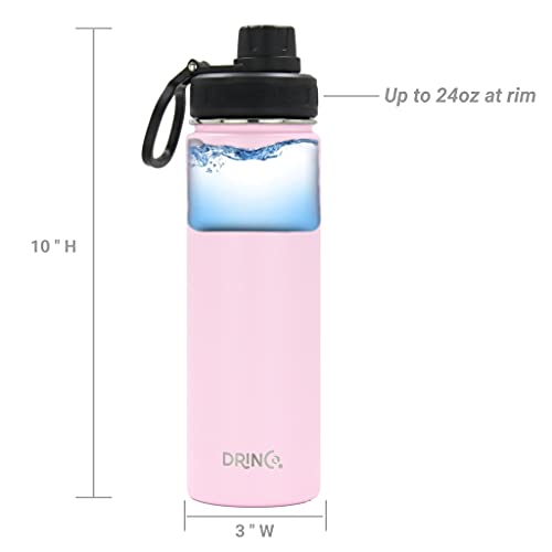 DRINCO Stainless Steel Water Bottle Spout Lid Vacuum Insulated Double Wall Water Bottle Wide Mouth (40oz 32oz 22oz 18oz 14oz) Leak Proof Keeps Cold or Hot (22 oz, 22oz Flamingo Pink) - color: 22oz Flamingo Pink, size: 22 Ounces