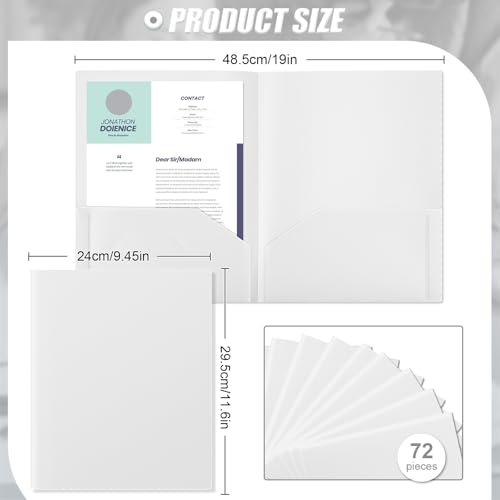 Gueevin 72 Pack Plastic Folder with Pockets, 2 Pocket Folders, Plastic Glossy Folders Fit Letter Size Paper, Heavy Duty Durable File Folder with Business Card for Home Office School (White) - color: White