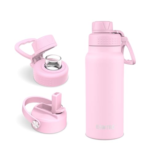 20 oz Insulated Water Bottle with Straw Lid & Twist Lid, Stainless Steel Vacuum Flask with Silicone Boot, Leakproof, Keeps Cold 24H / Hot 12H, Wide Mouth for Travel, Sports - color: Pink, size: 20 Ounces