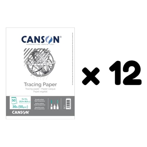 Canson Tracing Paper Pad, 9" x 12", Top Bound, 30 lb. (50gsm), 50 Sheets/Pad, Class Pack of 12 Pads, 600 Sheets Total - size: 9" x 12" (12-Pack)