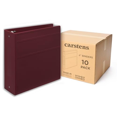 Carstens 4-Inch Heavy Duty 3-Ring Binder - Side Opening, Wine, Durable Plastic, No-Gap Rings, Waterproof Cover, No Pockets, Holds 600 US Letter Sheets, BPA-Free, Made in USA (1843-3R), Case of 10 - color: Burgundy, size: Case of 10