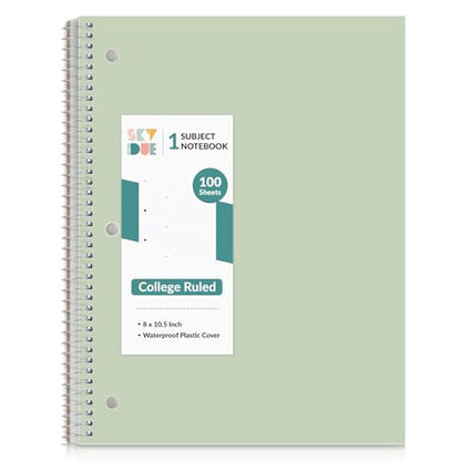 SKYDUE 8"x10.5" Spiral Notebook - College Ruled 100 Sheets, 1 Subject Notebook for School & Office, 3-Hole Punched Paper, Green - color: Green