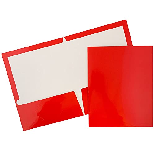 JAM PAPER Laminated Two Pocket Glossy School Folders - Letter Size - High Gloss Red - 6/Pack - color: Red, size: Pack of 6 Folders