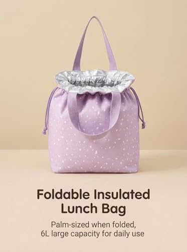 Reusable Lunch Bag,Canvas Drawstring Lunch Bag, Lunch Tote for Work, School, or Picnics, Lightweight & Waterproof, Keeps Food Fresh All Day(Purple) - color: Purple