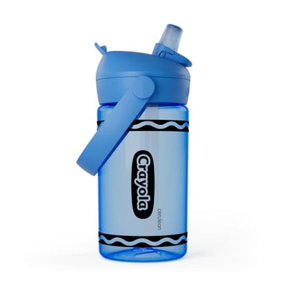 CamelBak Crayola Flip Straw Kids Water Bottle with Bite Valve, Tritan Renew Design for School and Everyday Use, 14oz, Cerulean - color: Cerulean