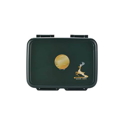 Stainless Steel Bento Box with Vacuum-Seal Valve (Leak-Proof) – 3-Compartment Medium Lunch Container (8.8" x 6.9") – Easy-Open Air Vent, Removable Tray & Spoon (Green)