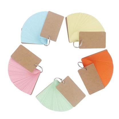 SECFOU 5pcs Portable Flash Cards with Binder Rings Pre-Hole Punched Blank Notecards for Studying DIY Memory Cards for School and Office Use