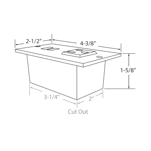 4-3/8" Long x 2-1/2" Wide Chrome in-Desk Power Center with 1 Outlet, 2 USB Ports - style: 1 Outlet, 2 USB Ports