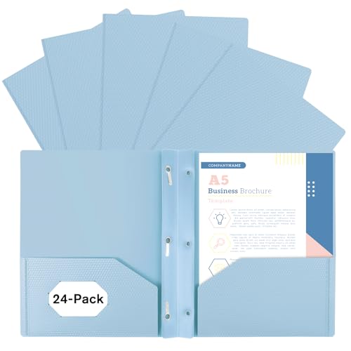 Plastic andPockets and Prongs,2-Pocket and3 Fasteners, Holds 8-1/2" x 11" Paper for School/Office/Home, Pastel Color, 24 Packs - color: Gray-green, size: 24-Pack