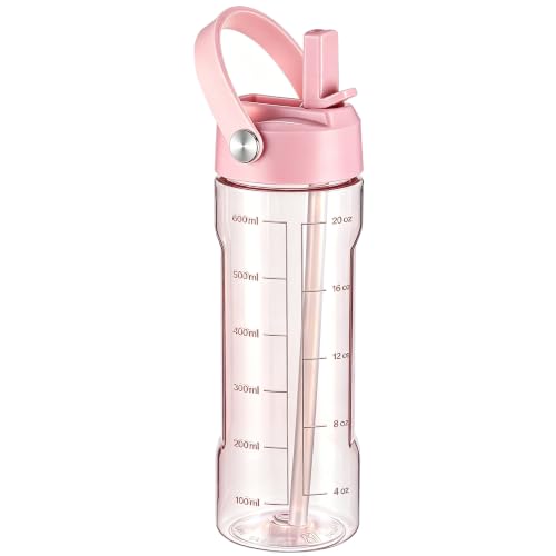 GOPPUS 20oz Clear Water Bottle with Flip Straw, Lightweight, Leakproof, Easy Carry and BPA-Free, Tritan Water Bottlefor Sport, Travel, Outside (Pink) - color: Pink, size: 20 Ounces
