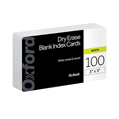 Oxford Dry Erase Index Cards, 3x5 Blank, Reusable Flash Cards, Double Sided Dry & Wet Erase Cards for Gaming, Study or Vocabulary, 100-Pack (63515) - style: 100 Blank