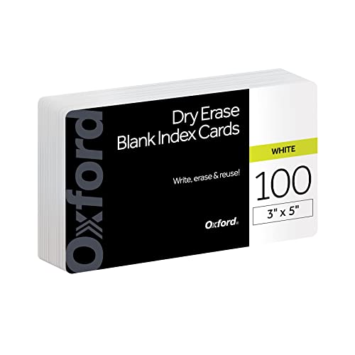Oxford Dry Erase Index Cards, 3x5 Blank, Reusable Flash Cards, Double Sided Dry & Wet Erase Cards for Gaming, Study or Vocabulary, 100-Pack (63515) - style: 100 Blank