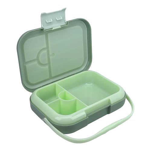 Bento Midi Lunch Box with carrying handle – 4 No-Mix Compartments | Microwave & Dishwasher Safe,Removable Tray | 900ML OZ (Green Olive) - color: Green Olive