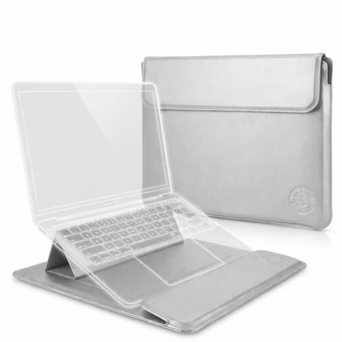 Silver 3-in-1 Laptop Sleeve 14-15.6 Inch ONLY, MacBook Air Pro 15 Surface Dell XPS HP Spectre Magnetic Closure Adjustable Mouse Pad Waterproof Portable, Not for 11-13” - color: Silver, size: Size Large 14-15.6 inch