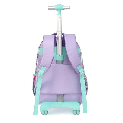 Cartoon Rolling Backpack for Boys Girls, Kids 5 Pcs Wheeled Backpack, Travel Backpack for Elementary Students (Cat Purple) - color: Cat Purple