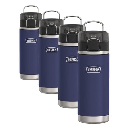 THERMOS ICON SERIES Water Bottle with Spout - 18 Ounce, Navy - Stainless Steel Vacuum Insulated Water Bottle with Lid (Pack of 4) - color: Navy, size: 18 Ounces (Pack of 4)