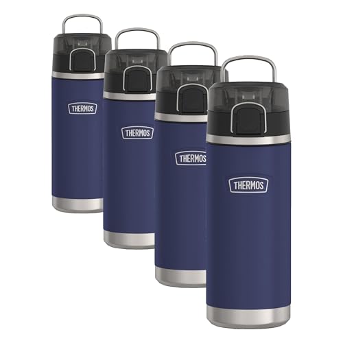 THERMOS ICON SERIES Water Bottle with Spout - 18 Ounce, Navy - Stainless Steel Vacuum Insulated Water Bottle with Lid (Pack of 4) - color: Navy, size: 18 Ounces (Pack of 4)