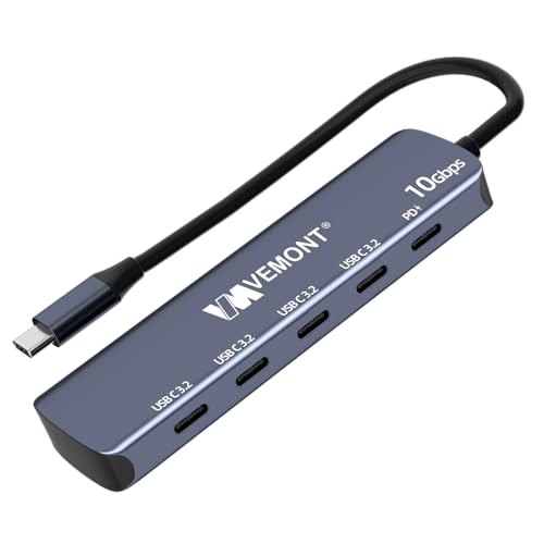 VEMONT 10Gbps USB C Hub - 4 USB-C Data Ports and 100W PD Charging for MacBook, iPhone, iPad, XPS, Surface Pro and More - style: 5 in1 10Gbps