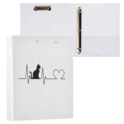 Fustylead Cat Electrocardiogram 3 Ring Binder, D-Rings 1.5" Hardcover Folder, Fits 200 Sheets of A4 Paper, Durable Clipboard & Clean View with Inside Pockets for School Home Office - size: 12.4x10.63x2.36 Inch-2 Pack