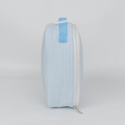 MT WORLD Personalized Lunch Bag Tote Custom Embroidery Name Reusable Seersucker Stripe Pattern Insulated Lunch Box - color: Aqua