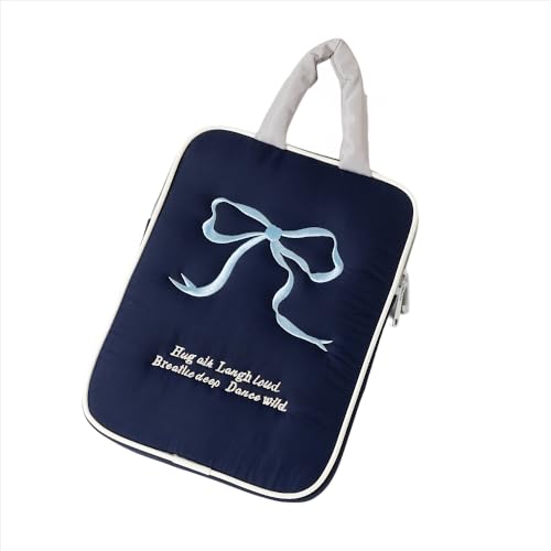 Cute Bow Laptop Case with Handle Coquette Quilted Puffy Tablet Cover Y2K Preppy Protective Pouch Sleeve for Women (Dark Blue,13 inch) - color: Dark Blue, size: 13 inch