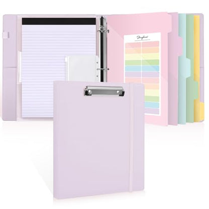 SKYDUE 3 Ring Binder with Clipboard 1 Inch, 13.2" × 10.2" PU Clipboard Binder with Notepad & 5 Dividers with 5 Pockets, Labels, Clipboard Folder Great for School Office (Fit Letter Sized Paper) - color: Purple, size: Letter Size - 1 Inch