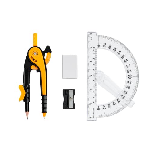 Vobou Compass and Protractor Set, 6 Inch Protractor with Swing Arm (Orange) | Compasses for Math for Drafting, Sharpener, Eraser and 180 Degree 6 Inch Clear Protractor, Easy Grip, School Supplies - color: Orange