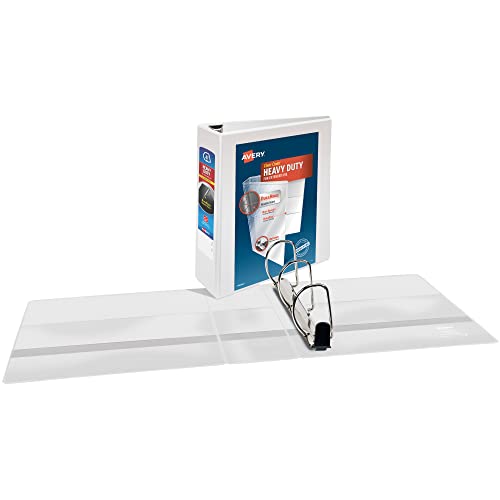 Avery Heavy Duty View 3 Ring Binder, 4" One Touch Slant Ring, Holds 8.5" x 11" Paper, 2 White Binders (79875) - size: 4"
