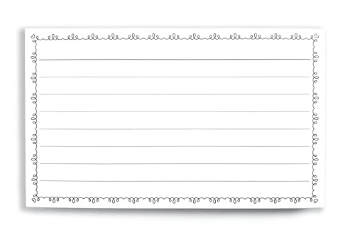 PPAPPAPPIYO Cute Doodle Border 3x5 Index Cards (50 Pack) - Aesthetic Heart Frame Lined Note Cards, 260gsm Heavyweight Thick Flashcards for Studygram, School, Journaling (Black, 3x5)