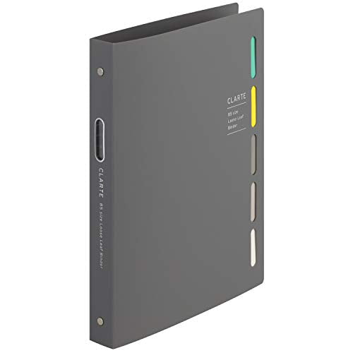 Maruman CLARTE 26‑Ring Binder with 5 Index Windows & Matching 5‑Tab Dividers, B5 Size, 7.17" x 10.12", Includes 10 Loose Leaf Ruled Sheets and Clear Storage Pocket, Holds Up to 120 Sheets, Gray - color: Gray, size: B5